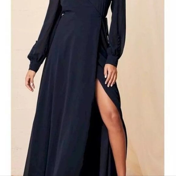 Lulus My Whole Heart Dark Navy Blue Long Sleeve Maxi Dress Large fits size 8/10 - Picture 7 of 10